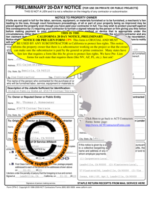 California Preliminary 20-Day Notice