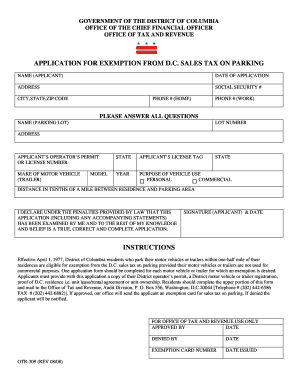 DC Sales Tax Exemption Application for Parking