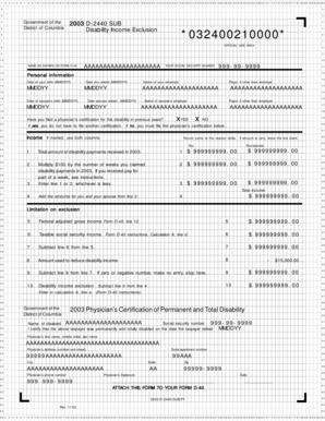 District of Columbia Disability Income Exclusion Form D-2440