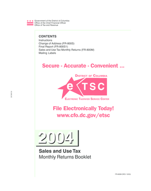 District of Columbia Sales and Use Tax Monthly Returns