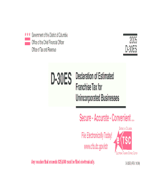 DC D-30ES Estimated Franchise Tax Form