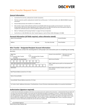 Discover Bank Wire Transfer Request Form