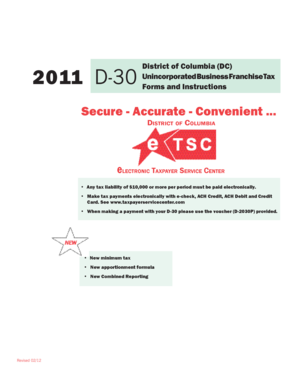 District of Columbia D-30 Unincorporated Business Franchise Tax Form