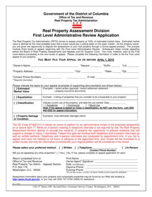 District of Columbia First Level Administrative Review Application