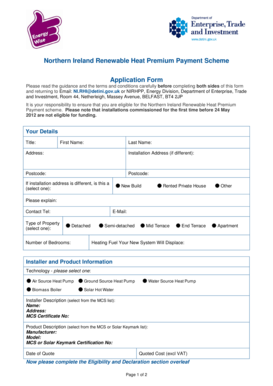 Northern Ireland Renewable Heat Premium Payment Application Form