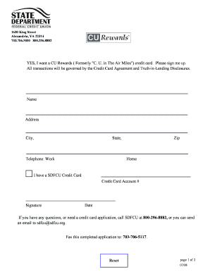 CU Rewards Credit Card Application
