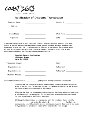 Notification of Disputed Transaction