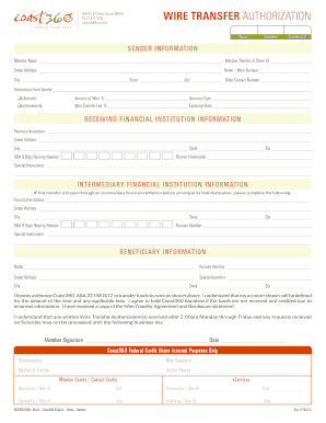 Wire Transfer Authorization Form