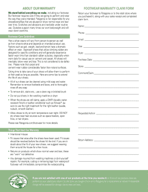 Patagonia Footwear Warranty Claim Form
