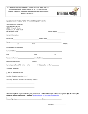Florida State University Transcript Request Form