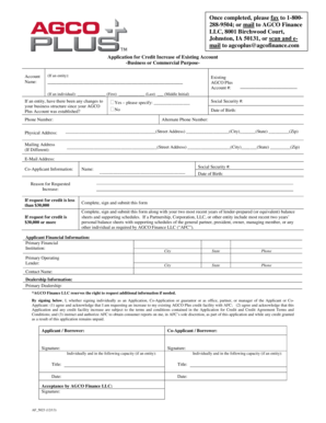 Application for Credit Increase of Existing Account