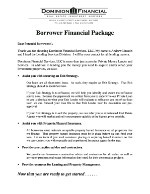 Borrower Financial Package - Dominion Financial Services