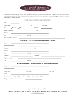 Child Dental Patient Information Form