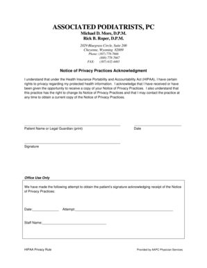 HIPAA Privacy Practices Acknowledgment