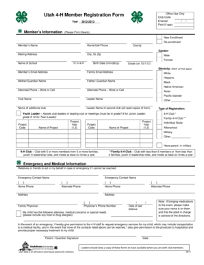 Utah 4-H Member Registration Form