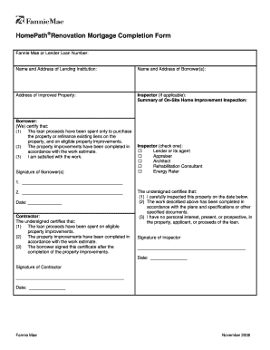 HomePath Renovation Mortgage Completion Form