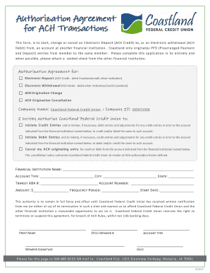 Authorization Agreement for ACH Transactions
