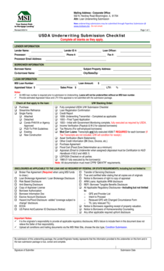 USDA Underwriting Submission Checklist