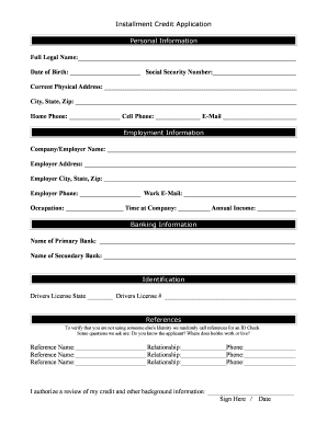 Installment Credit Application Form