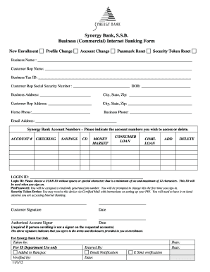 Synergy Bank Business Internet Banking Form