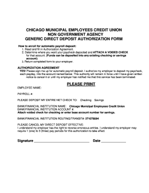 Chicago Municipal Employees Credit Union Direct Deposit Authorization