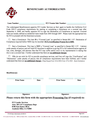 California Foreclosure Beneficiary Authorization Form