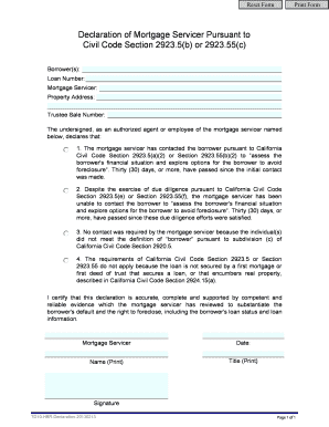 California Mortgage Servicer Declaration