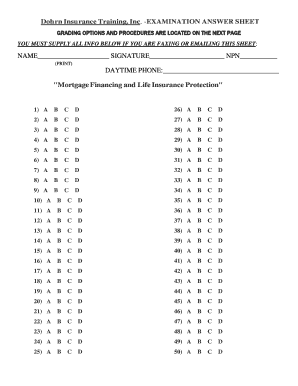 Dohrn Insurance Training Exam Answer Sheet