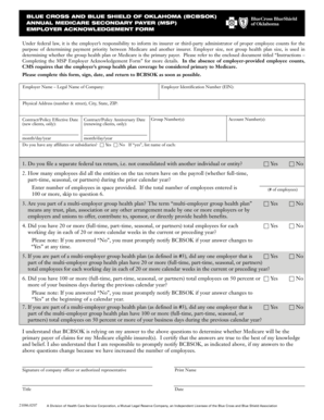 Blue Cross and Blue Shield of Oklahoma Medicare Secondary Payer Employer Acknowledgement Form