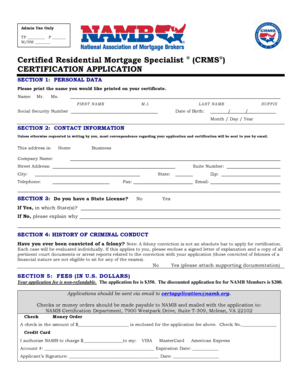 Certified Residential Mortgage Specialist Application