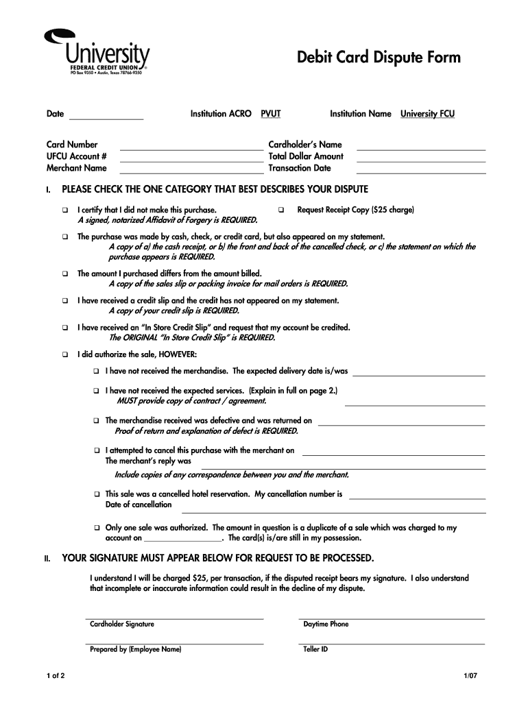 dispute form bank Preview on Page 1.
