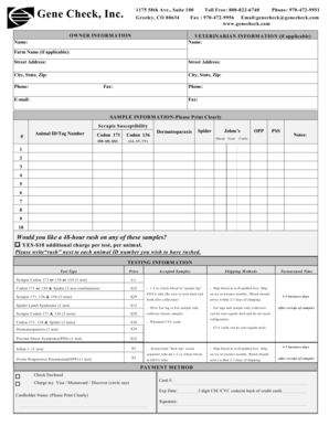 Gene Check Veterinary Testing Form