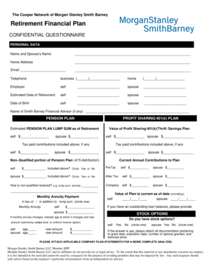 Retirement Financial Plan Questionnaire
