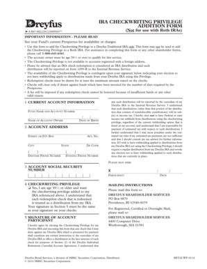 IRA Checkwriting Privilege Addition Form