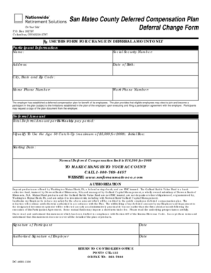 San Mateo County Deferred Compensation Deferral Change Form