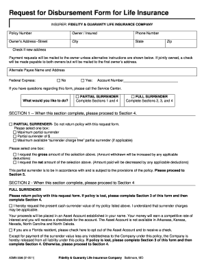 Request for Disbursement Form for Life Insurance