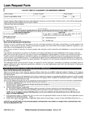 Fidelity & Guaranty Life Insurance Loan Request Form