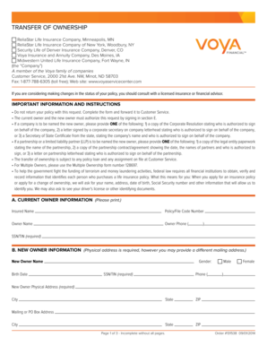 Voya Life Insurance Transfer of Ownership Form