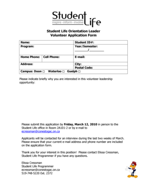 Student Life Orientation Leader Volunteer Application Form