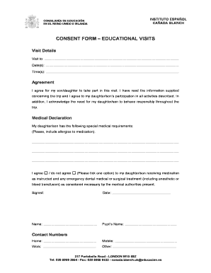 UK Educational Visit Consent Form