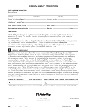 Fidelity BillPay Application Form