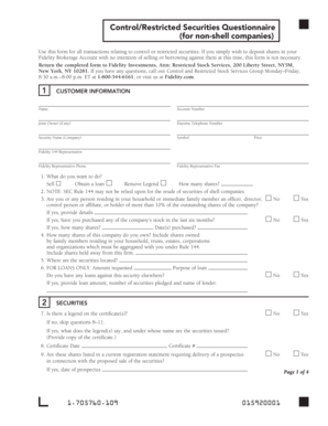 Control/Restricted Securities Questionnaire