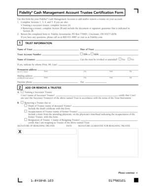 Fidelity Cash Management Account Trustee Certification Form