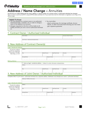 Fidelity Annuity Address/Name Change Form