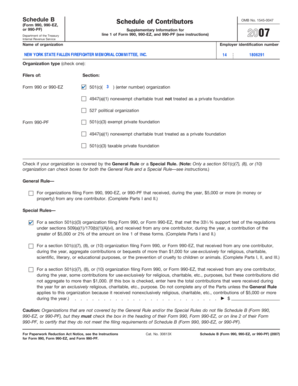 Schedule B Form 990 990-EZ 2007