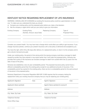 Kentucky Notice Regarding Replacement of Life Insurance