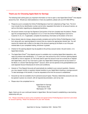 Apple Bank Direct Time Deposit Account Application