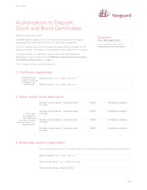 Vanguard Stock and Bond Deposit Form