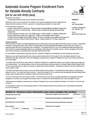 Automatic Income Program Enrollment Form for Variable Annuity Contracts