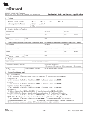 Standard Insurance Individual Deferred Annuity Application